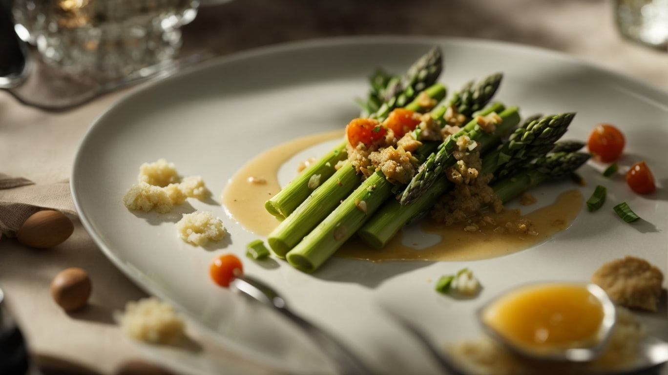A plate with canned asparagus and eggs on it, along with delicious recipes.