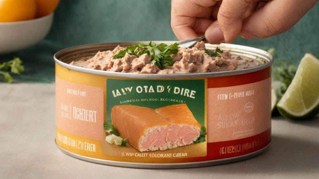 A person is holding a can of low-carb canned tuna in front of a lime.