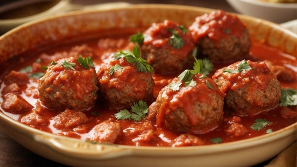 Delicious meatballs in a savory tomato sauce, served in a bowl.