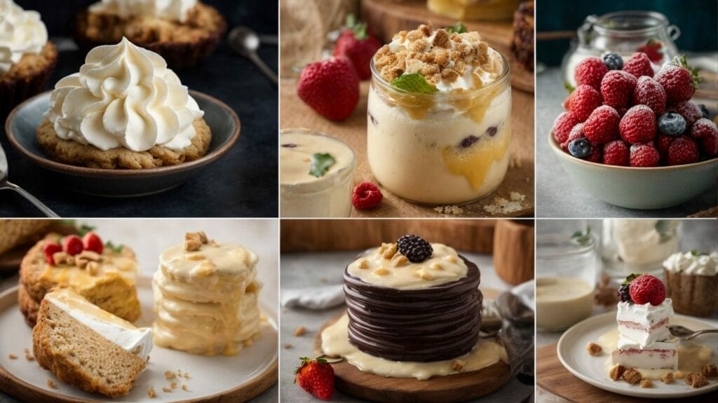 A delightful collage of desserts featuring whipped cream and berries, perfect for those seeking tantalizing recipes with a touch of SEO magic.