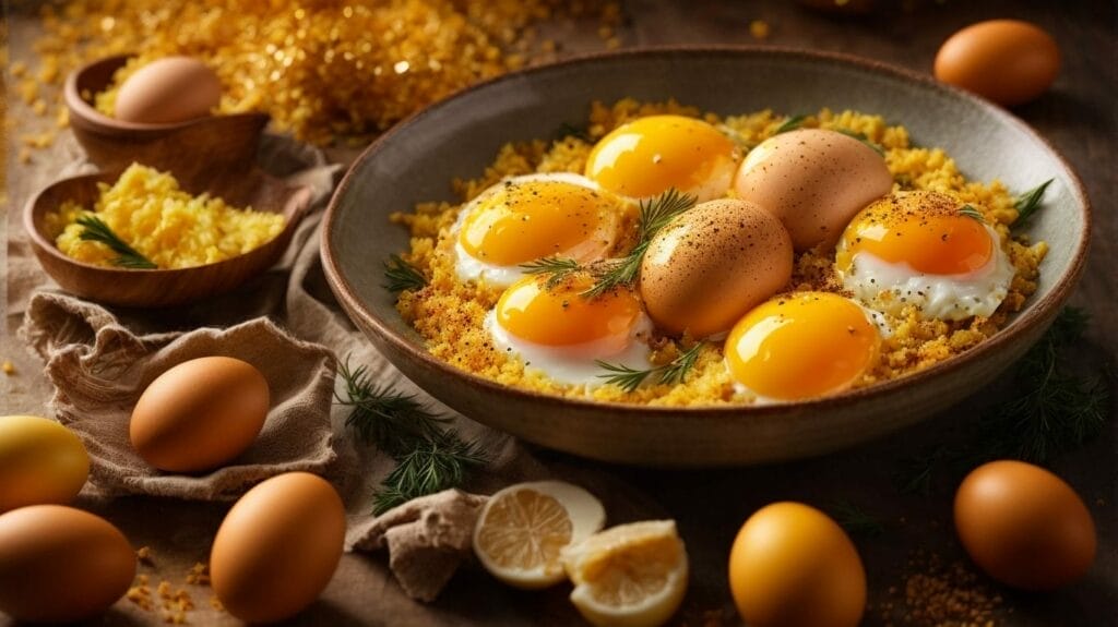 Main Ingredient: Eggs
Recipes: Eggs in a bowl with lemons and other ingredients.